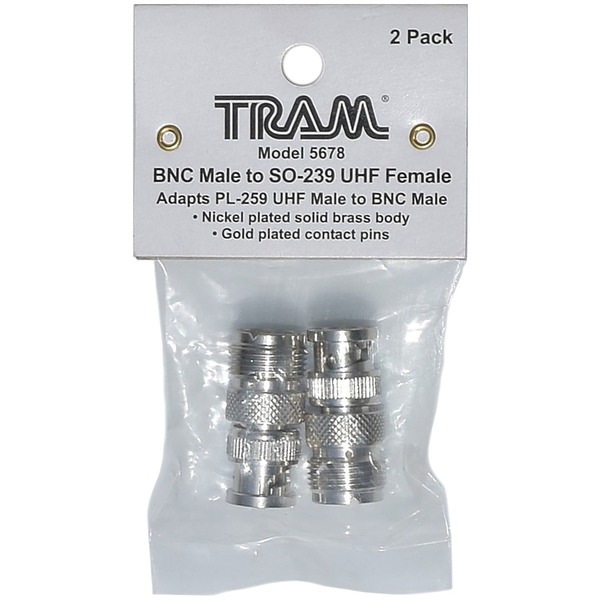 Tram BNC Male to SO-239 UHF Female Adapter, 2-Pack 5678